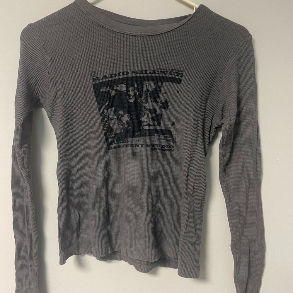 BRANDY MELVILLE John Galt Women's Radio Silence Long Sleeve waffle shirt